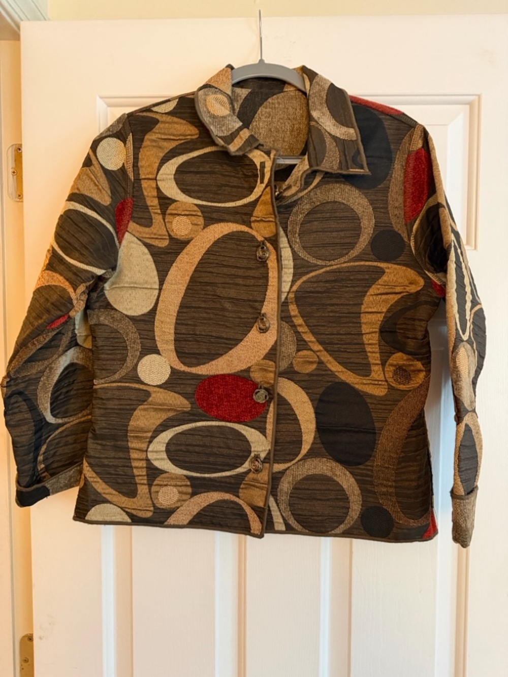 Winding River Womens Red & Gray Abstract Pattern Button-Front Jacket